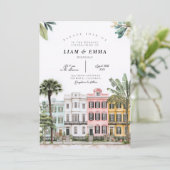 Invitation Charleston Aquarelle Rainbow Row (Debout devant)