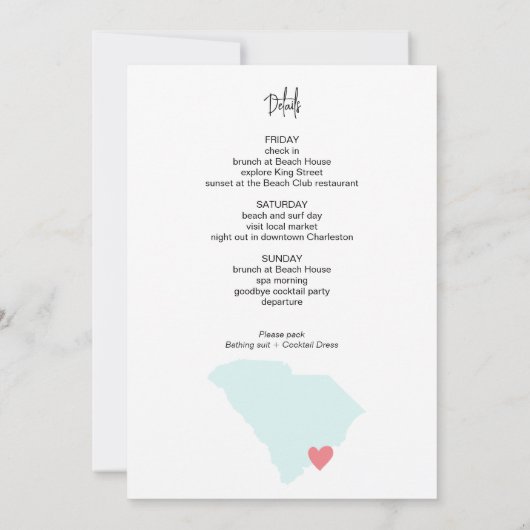 Invitation Charleston Bachelorette Week-end Itinéraire Sud En (Dos)