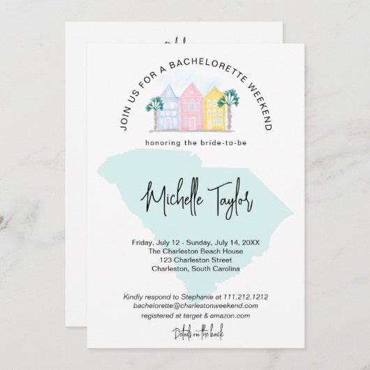 Invitation Charleston Bachelorette Week-end Itinéraire Sud En (Devant / Derrière)
