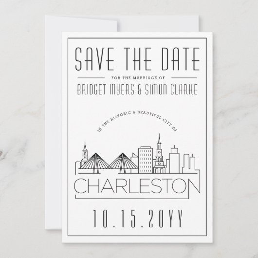 Invitation Charleston Mariage Styliszed Skyline Enregistrer l (Devant)