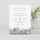 Invitation Charleston SC Rainbow Row Watercolor Mariage (Debout devant)