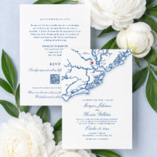 Invitation Charleston SC Tout-en-un QR RSVP Bleu Marine Maria
