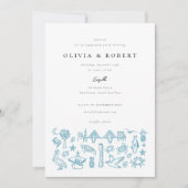 Invitation Charleston Toile Frontière en Blue Engagement Part (Devant)