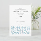 Invitation Charleston Toile Frontière en Blue Engagement Part (Debout devant)
