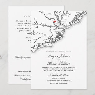 Invitation Charleston Tout-en-un QR RSVP Mariage Noir Blanc