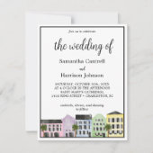 Invitation Charleston Watercolor Rainbow Row Mariage (Devant)