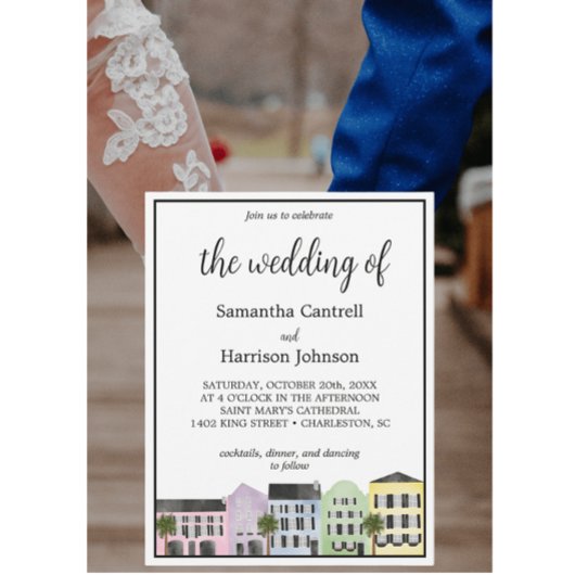 Invitation Charleston Watercolor Rainbow Row Mariage