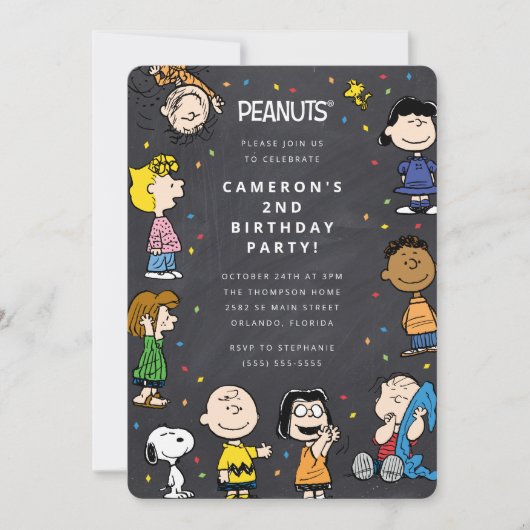 Invitation Charlie Brown & Gang Chalkboard Confetti Anniversa (Devant)
