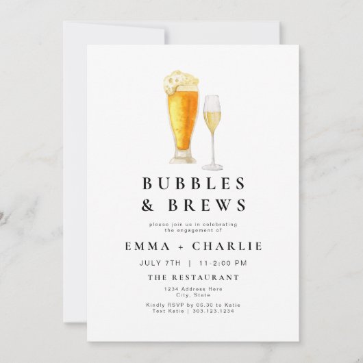 Invitation CHARLIE Modern Bubbles and Brews Engagement Party (Devant)