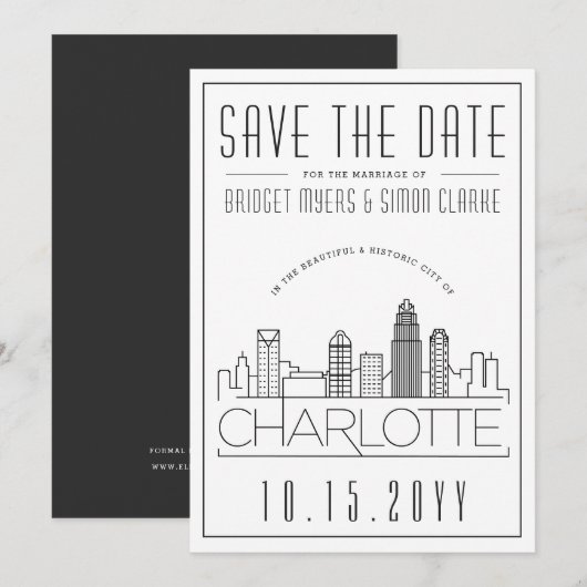 Invitation Charlotte Mariage | Skyline stylisée Enregistrer l (Devant / Derrière)