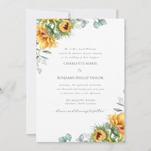 Invitation Charlotte Rustic Sunflowers Vintage Wedding (Devant)
