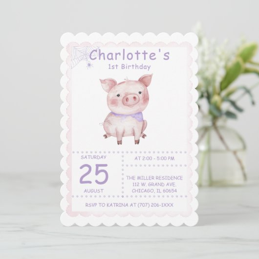Invitation Charlotte's Web Birthday Party (Debout devant)