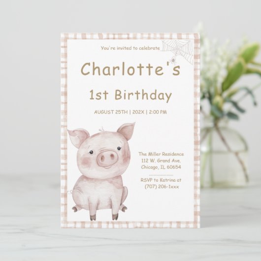 Invitation Charlotte's Web Birthday Party (Debout devant)