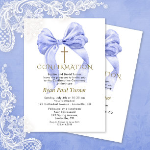 Invitation Charm Aquarelle bleu Bow Boy Confirmation