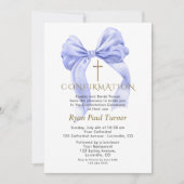 Invitation Charm Aquarelle bleu Bow Boy Confirmation (Devant)