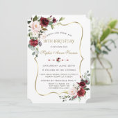 Invitation Charm Aquarelle Blush Floral Gold Frame Sweet 16 (Debout devant)
