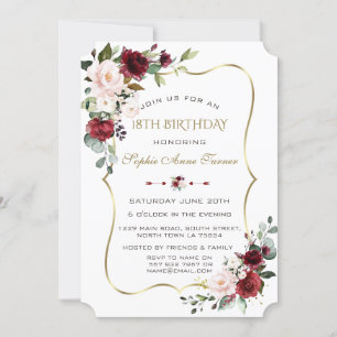 Invitation Charm Aquarelle Blush Floral Gold Frame Sweet 16
