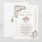 Invitation Charm Blanc Fleurs de Blush Gold Bridal Tea Party (Devant / Derrière)