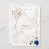 Invitation Charm Blue rose Floral Rose Gold Twins Baptême (Dos)