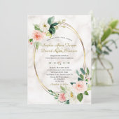 Invitation Charm Blush Cream Flowers Marble Gold Mariage (Debout devant)