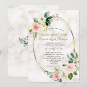Invitation Charm Blush Cream Flowers Marble Gold Mariage (Devant / Derrière)
