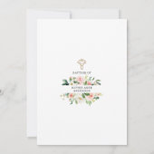 Invitation Charm Blush Fleurs blanches Croix d'or Fille Baptê (Dos)