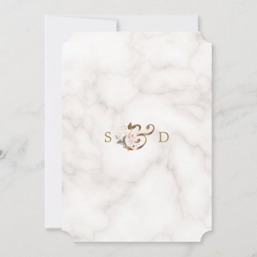 Invitation Charm Blush Gold Flowers Monogram Mariage (Dos)
