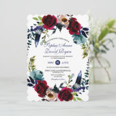 Invitation Charm Boho Floral Marsala Marine Mariage bleu (Debout devant)