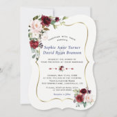 Invitation Charm Bourgogne Blush Flowers Gold Frame Mariage (Devant)