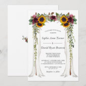 Invitation Charm Bourgogne Floral Sunflower Canopy Mariage (Devant / Derrière)