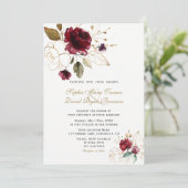Invitation Charm Bourgogne Gold Flowers Monogramme Mariage (Debout devant)