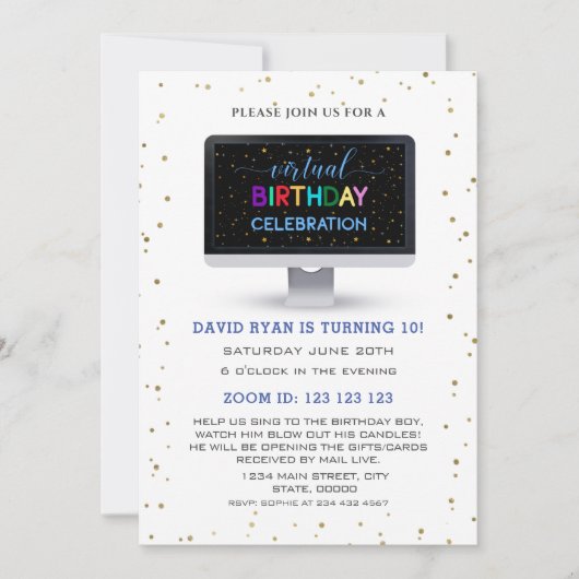 Invitation Charm Boy Colorful Virtual Birthday Celebration (Devant)
