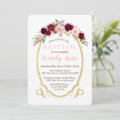 Invitation Charm Burgundy Marsala Floral Gold Baptism Invitat (Debout devant)