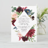 Invitation Charm Burgundy Navy Blue Blush Floral Mariage (Debout devant)