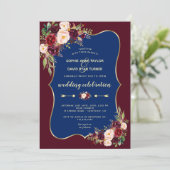 Invitation Charm Burgundy Navy Blue Gold Floral Mariage (Debout devant)