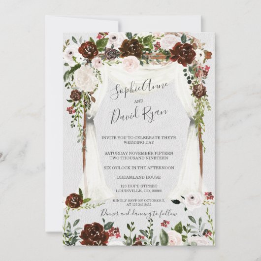 Invitation Charm Canopy Bourgogne Blush Flowers Mariage (Devant)