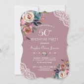Invitation Charm Dusty Blue Dusty Rose Fleurs 50e anniversair (Devant)