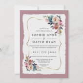 Invitation Charm Dusty Blue Flowers Misty Rose Gold Mariage (Devant)