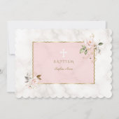 Invitation Charm Fleurs Roses Gold Girl Photo Baptême (Dos)