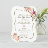 Invitation Charm Gold Blush Rose Floral Mariage soirée (Debout devant)