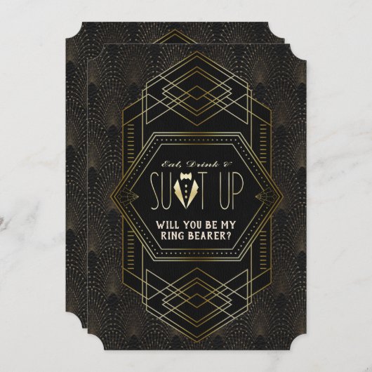 Invitation Charm Gold Great Gatsby Mariage Be My Ring Bearer (Devant / Derrière)