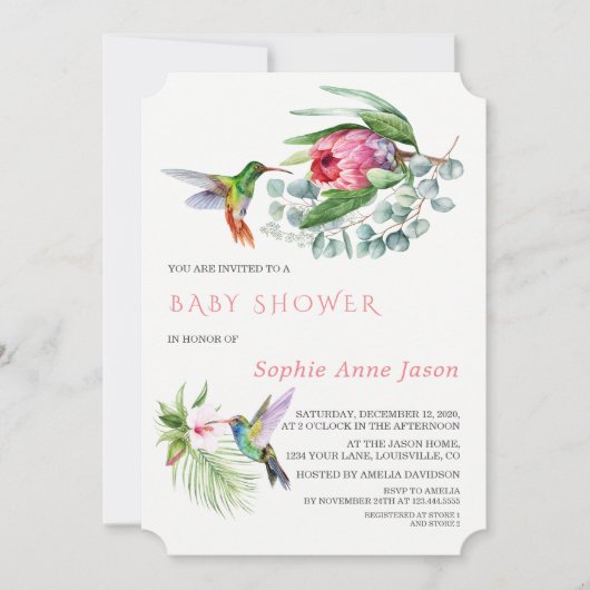 Invitation Charm Hummingbird Tropical Flowers Baby shower (Devant)