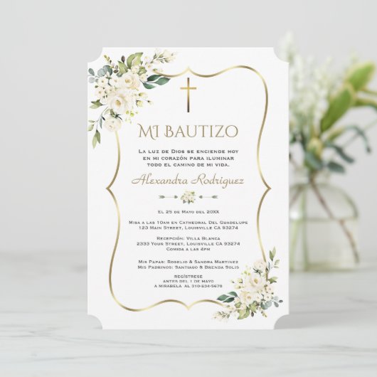 Invitation Charm Invitacion De Bautizo Con Flores Baptême (Debout devant)