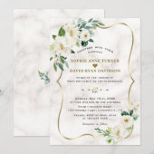 Invitation Charm Ivory White Flowers Rose Gold Marble Mariage (Devant / Derrière)