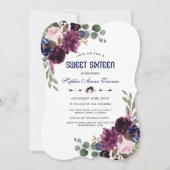 Invitation Charm Lavender Marine Bleu Floral Fleuron Sweet 16 (Devant)