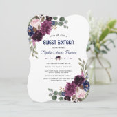 Invitation Charm Lavender Marine Bleu Floral Fleuron Sweet 16 (Debout devant)