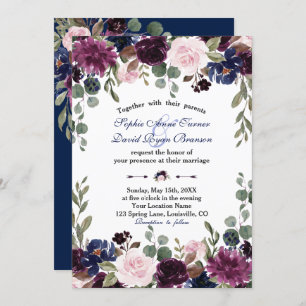 Invitation Charm Lavender Marine bleu Floral Floral Mariage