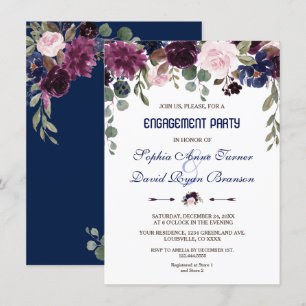 Invitation Charm Lavender Navy Blue Floral Engagement Party