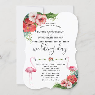 Invitation Charm Luau Flamant rose Tropical Floral Mariage