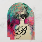 Invitation CHARM MONOGRAM , Fête Masquée Sweet 16 (Devant / Derrière)